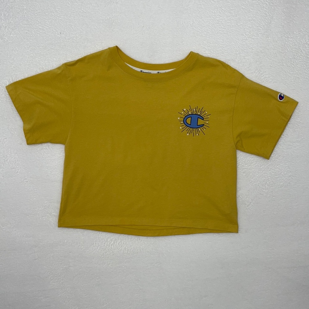 Champion “C” Starburst Crop Tee Yellow sz XS